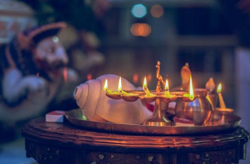 Arati plate prepared for daily oblations to the Deity at all ISKCON Temples worldwide