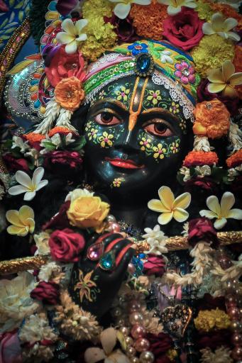 Decorated Krishna Deity at ISKCON Vrindavana, India